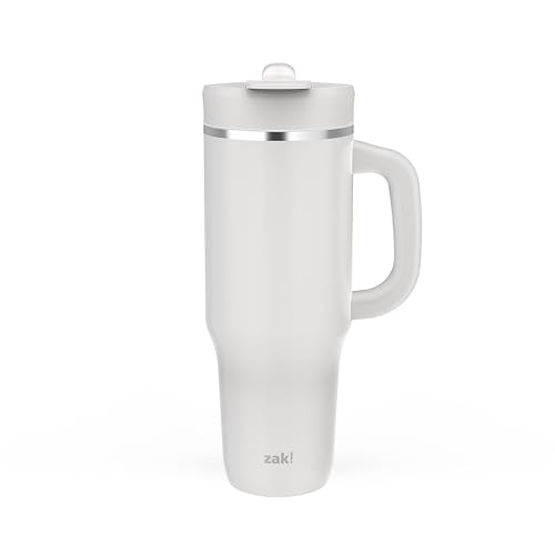 Zak Designs Harmony 2-in-1 Coffee Tumbler for Travel or At Home, 40oz Recycled Stainless Steel is Leak-Proof When Closed and Vacuum Insulated with Handle (Ebony Black)