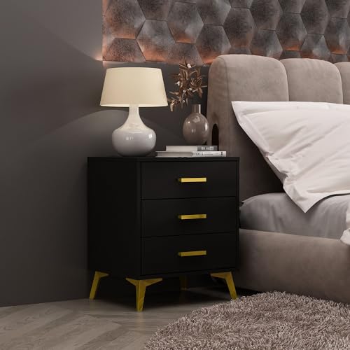 MOUMON Modern Nightstand with Drawer and Open Shelf, Tiny Bedside Table End Table, Contemporary Style, Gold Metal Legs, for Bedroom Living Room Espresso (19.5”W x 15.6”D x 20”H)