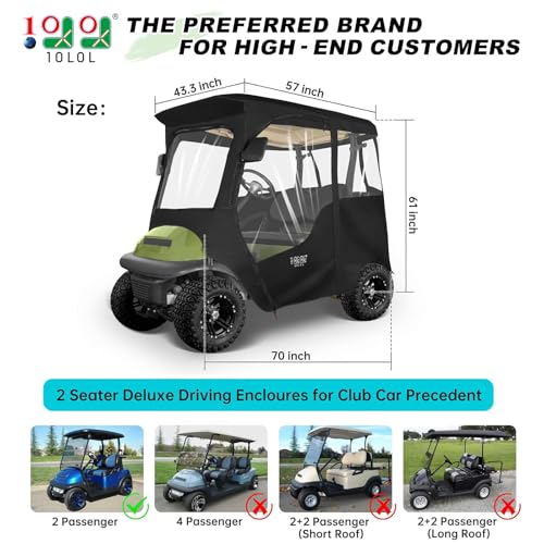 10L0L 2 Passenger Golf Cart Enclosure for Club Car Precedent, All Weather Windproof Waterproof Rain Cover, 4-Sided Clear Window & Roll-up Zipper Door