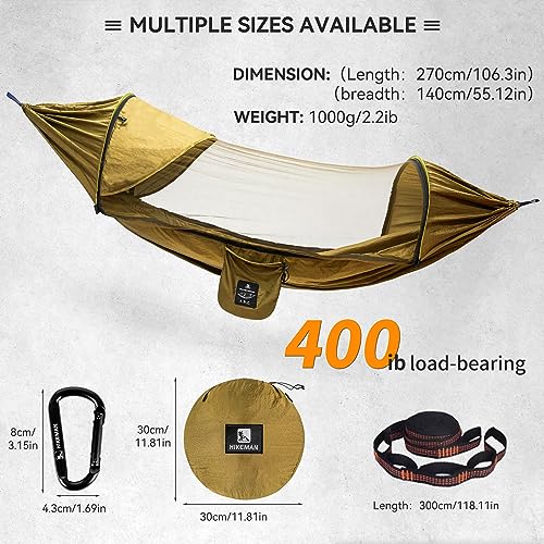 Camping Hammock with Mosquito Net - Portable Pop-up Hammock,Lightweight Double Hammock with Tree Straps & Solid D-Shape Carabiners for Outdoor Hiking Survival Travel Backpacking Backyard (Army Green)