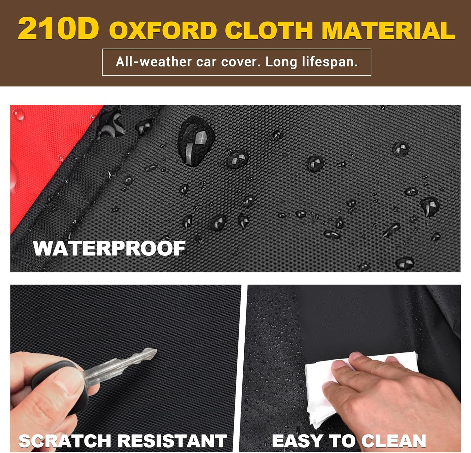 Jeep Wrangler Car Cover All-Weather for 4 Door, Upgraded Zipper Door Full Exterior Covers, 210D Oxford Cloth Cover w/Windproof Straps for JK JL, Sun Rain Dust Wind Snow Protection