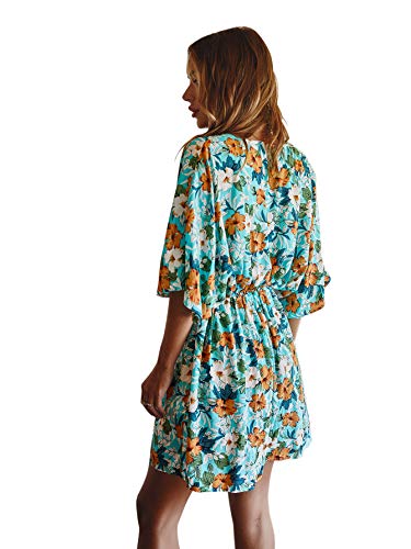 Cresay Women V Neck Bohemian Floral Print Button Down Beach Short Dress