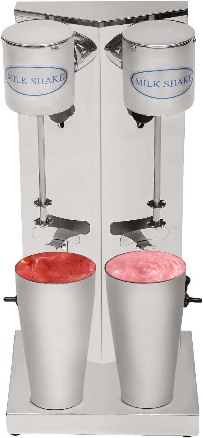 Milkshake Maker, 180W Stainless Steel Electric Milkshake Maker Machine, Double Head Commercial Drink Mixer for Milkshake Mixed Drink with Cups, 2 Speed Adjustable
