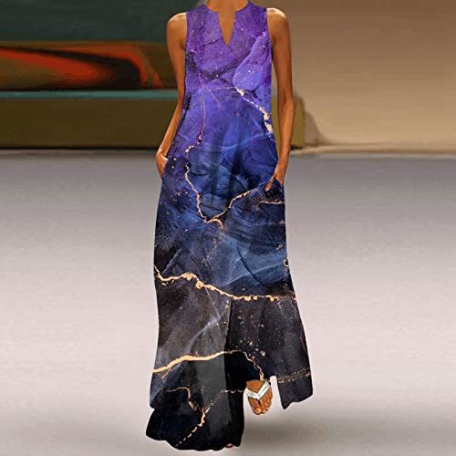 Summer Dresses for Women 2024 Elegant Trendy Sleeveless Beach Floral Print Dresses Casual Flowy V Neck Long Sundress