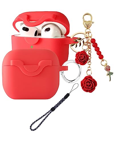 Secure Lock Case for Airpods 3 Case with Cute Flowers Keychain Lanyard,Silicone Protective Case Cover for Airpods 3rd Generation Case Women Girls for Apple iPod 3rd Charging Case 2021 (Blue)