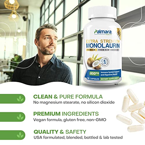 Extra Strength Monolaurin 1,600mg per Serving, 800mg per Capsule - 2 Pack 200 Capsules