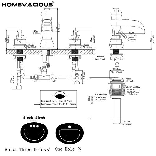 Widespread Bathroom Faucet Brushed Nickel Waterfall 2-Handle with Pop up Drain Stopper Farmhouse Sink Bath Vanity 3 Holes 8-16 Inch Mixer Tap Commercial Supply Line Lead-Free by Homevacious