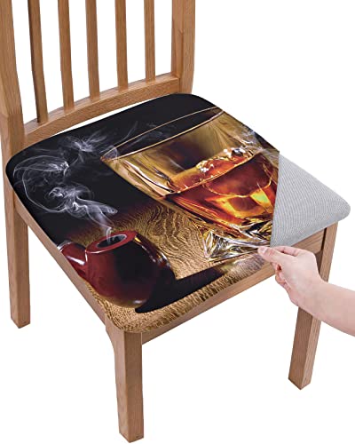 Chair Seat Covers Whisky Glass Seat Covers for Dining Chairs Wine Old Fashioned Cigar Removable Upholstered Chair Protector Seat Cushion Slipcovers for Kitchen Office 1 Pc