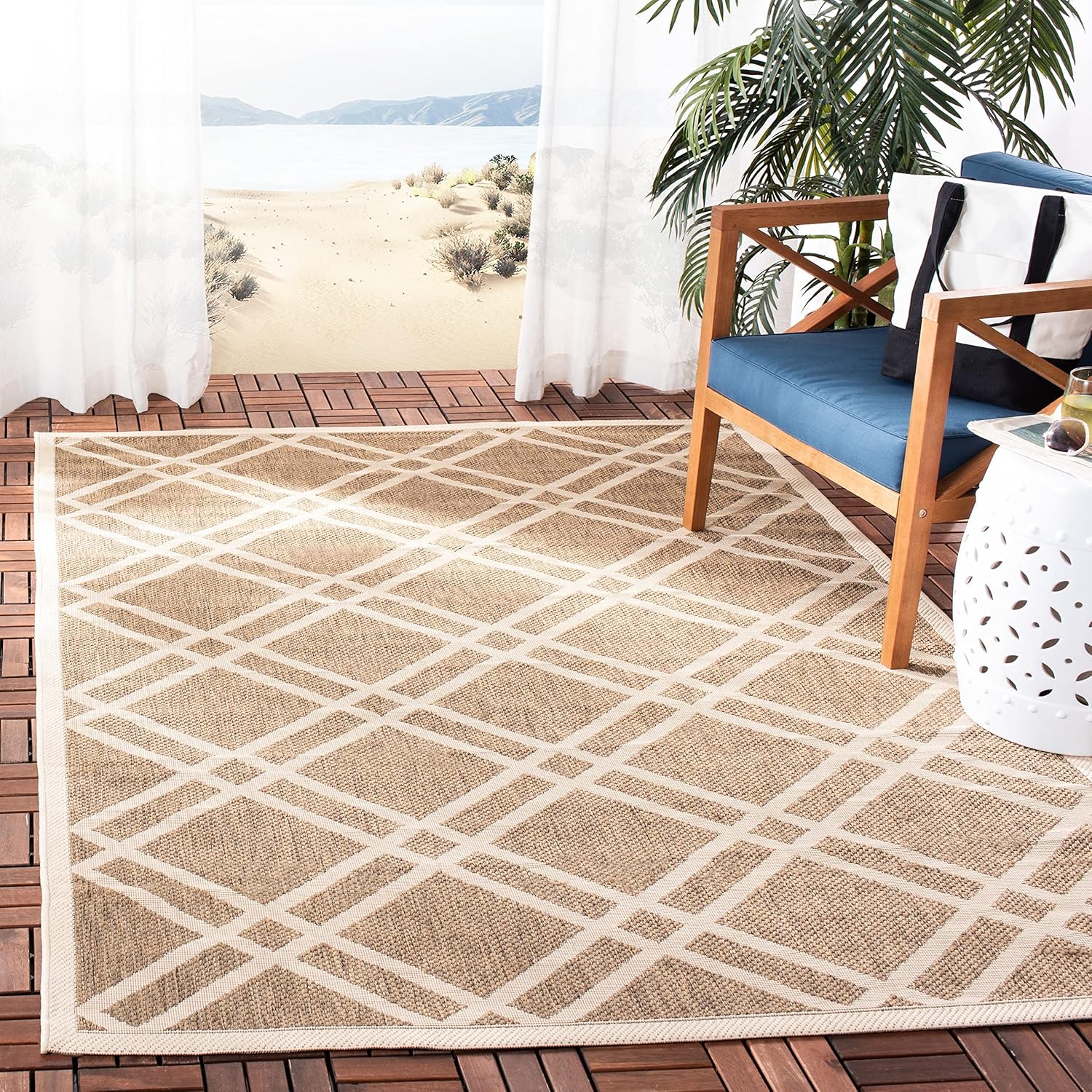 SAFAVIEH Courtyard Collection 8' x 11' Brown/Bone CY6923 Trellis Indoor/ Outdoor Waterproof Easy-Cleaning Patio Backyard Mudroom Area-Rug