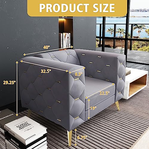 2 Pieces Mid-Century Modern Sofa Set, Upholstered Couch with Square Arms and Tufted Back, Chesterfield Faux Leather Loveseat sofa couch with Metal Buckle Decor for Living Room, Office, Bedroom (Black)