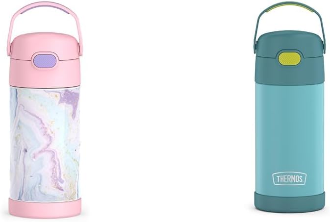 THERMOS FUNTAINER 12 Ounce Kids Insulated Water Bottles with Straw, Dreamy & Blue/Green Patterns