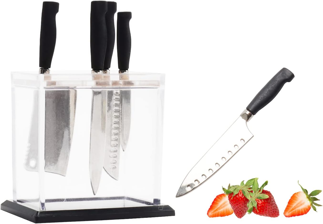 1:6 Scale Miniature Kitchen Knife Set with Knife Shelf 5-Piece Mini Cooking Knives with Plastic Knife Storage Box for Mini House Kitchen Furniture Accessories