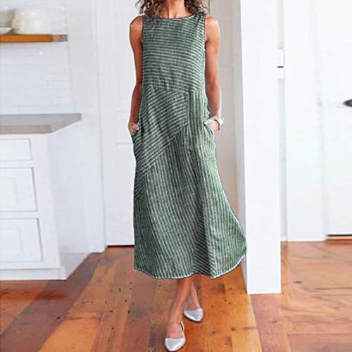 Eduavar Summer Dresses for Women 2024, Linen Dresses for Women 2024Italy Cotton Linen Dress Crewneck Sleeveless Flowy Dress