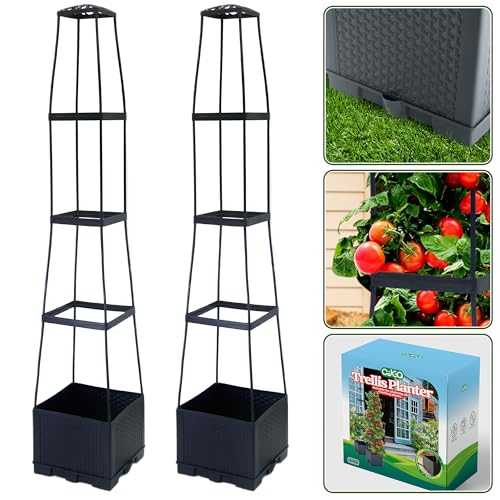 2 Packs Raised Garden Bed Tomato Planter Box with Trellis,56.8