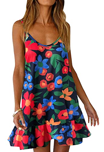 Summer Dress for Women,Sleeveless Flowy Floral Swing A-Line Bohemian Mini Dress