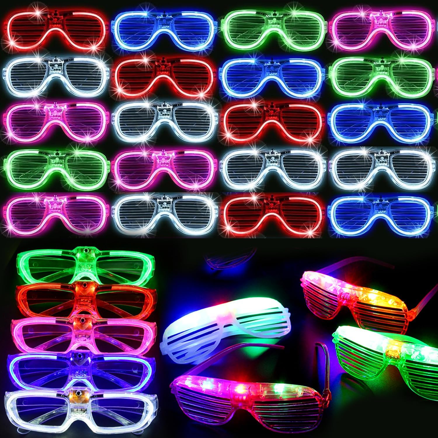 31Pack LED Glasses Glow in The Dark Party Supplies,Multi-color & shapes Light up Glasses for Kids Adult Birthday Neon Party Favors Wedding Thanksgivings Xmas New Years