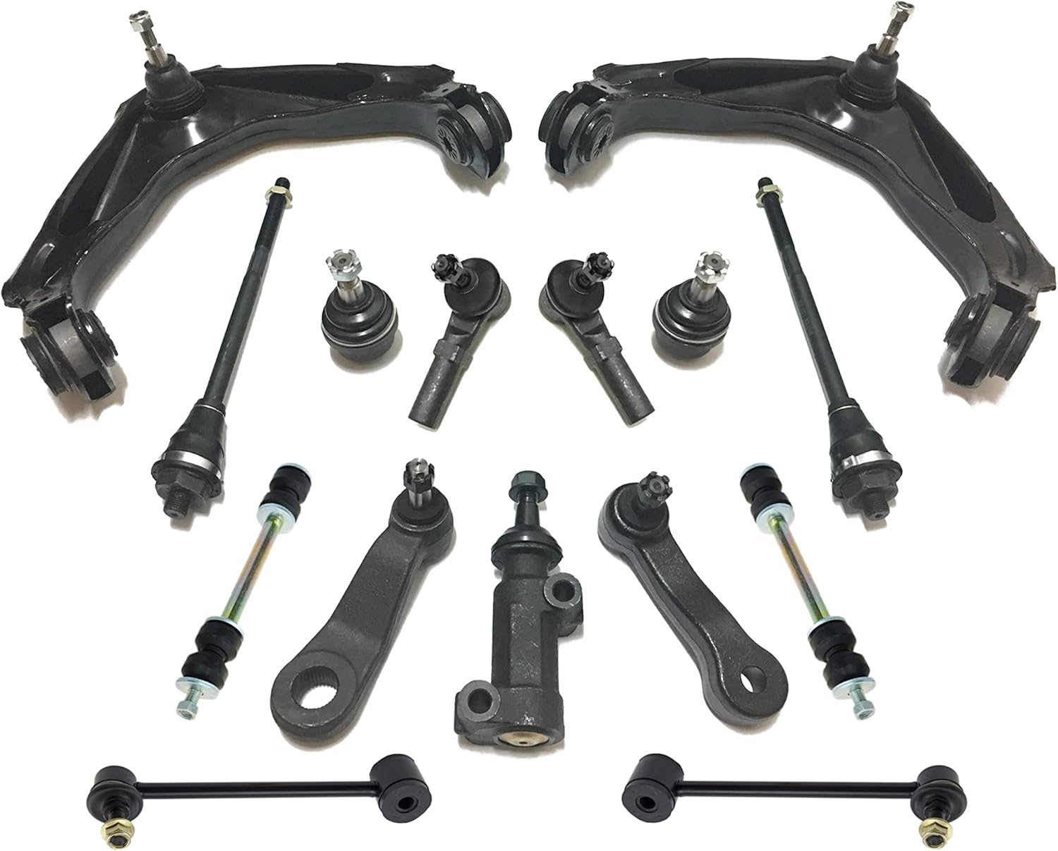 15 Pc Upper Control Arm, Lower Ball Joints, Tie Rods, Idler Pitman Arms, Front and Rear Sway Bar Links Suspension Kit