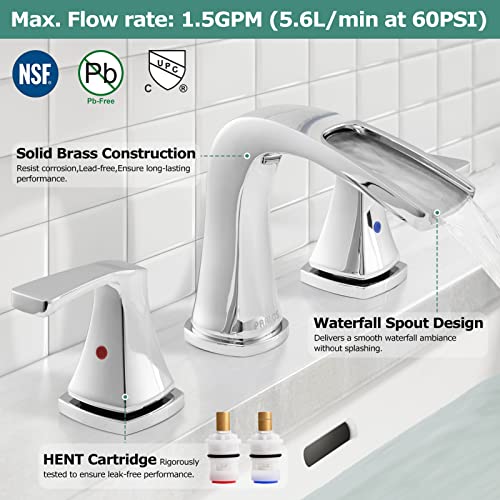 PARLOS Waterfall Widespread Bathroom Faucet Two Handles with Metal Pop Up Drain & cUPC Faucet Supply Lines, Doris (Brushed Nickel)