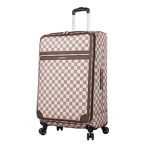 steve madden Designer Luggage - Checked Large 28 Inch Softside Suitcase - Expandable for Extra Packing Capacity - Lightweight Bag with Rolling Spinner Wheels (Noble Black/Grey, 28in)