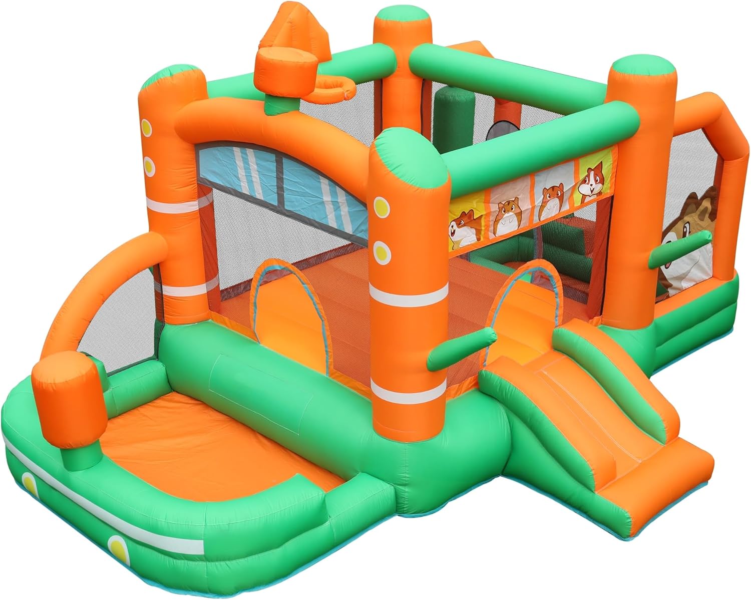 Bounce House Inflatable Slide Hamster Jumping Castle Kids Bouncy Castle with Blower,Ball Pit,Target Game,Toss Ring,Basketball Rim for Wet and Dry