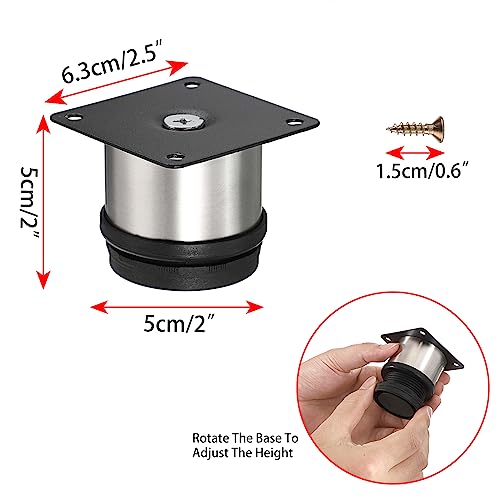 OwnMy 4PCS 4 Inch Stainless Steel Furniture Legs Furniture Feet Risers Small Metal Desk Leg Sofa Legs, Adjustable Silver Metal Furniture Replacement Legs Round Cabinet Legs Chair Table Leg Extenders