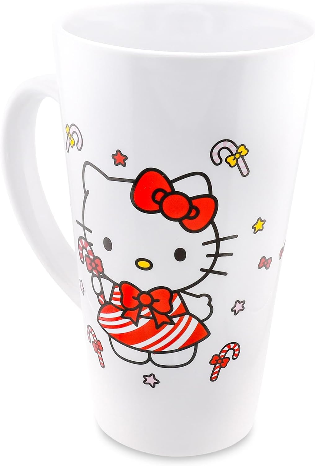 Silver Buffalo Sanrio Hello Kitty Holiday Candy Cane Ceramic Tall Latte Mug | Large Coffee Cup For Espresso, Tea, Coca | Holds 16 Ounces