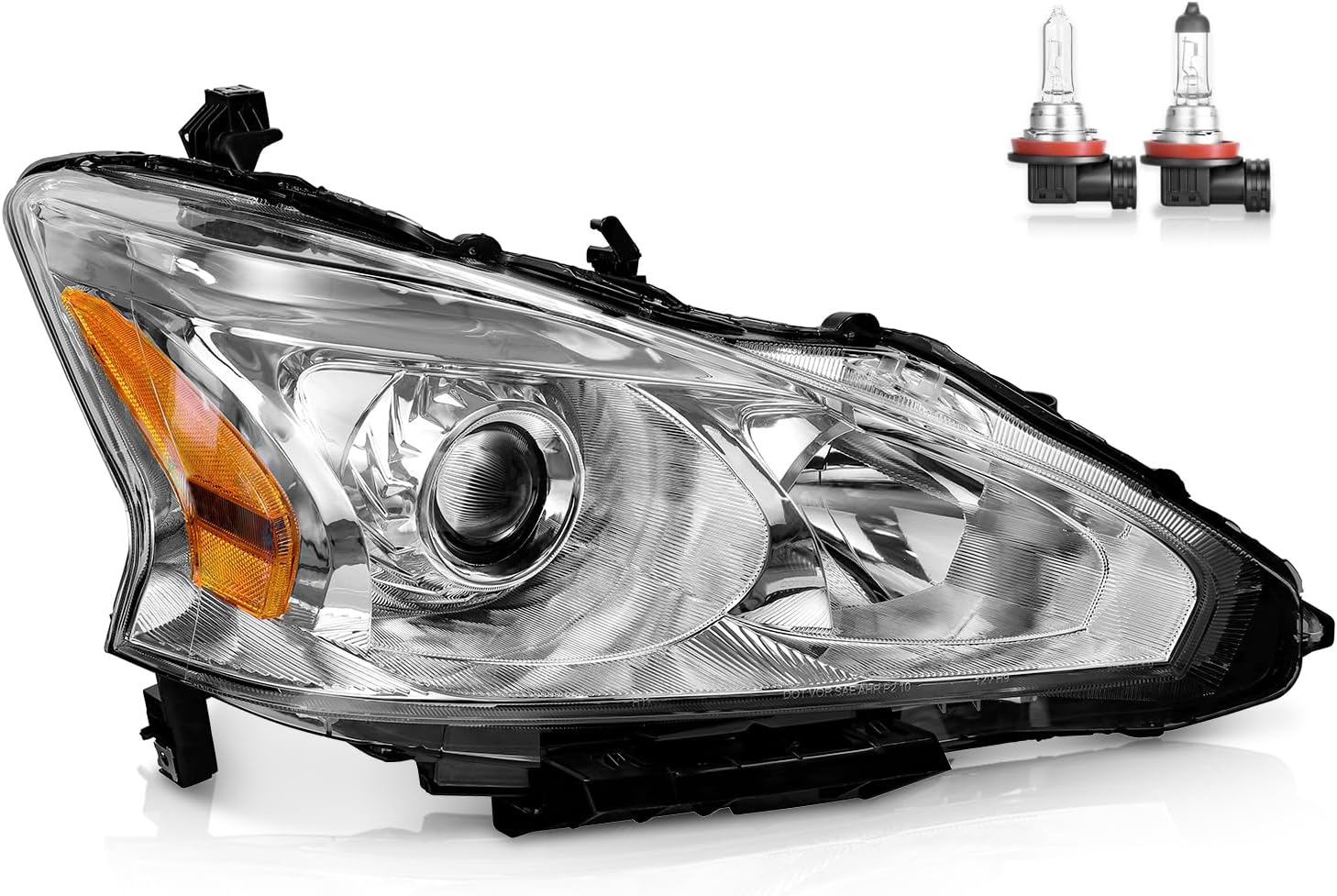 Headlights Assembly For 2013 2014 2015 Nissan Altima Sedan, Headlight Assembly Replacement For 13 14 15 Nissan Altima 4-Door Headlamp, Pair Set with H9 and H11 Halogen Bulbs Chrome Housing