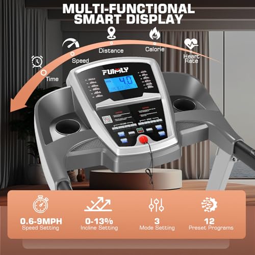 FUNMILY Treadmill with Auto Incline 13%, Foldable Treadmills for Home/Office/Gym, 300 lbs Weight Capacity, Walking Pad Running Machine with Shock Absorbent, Built-in Speaker, Smart App, LCD Display