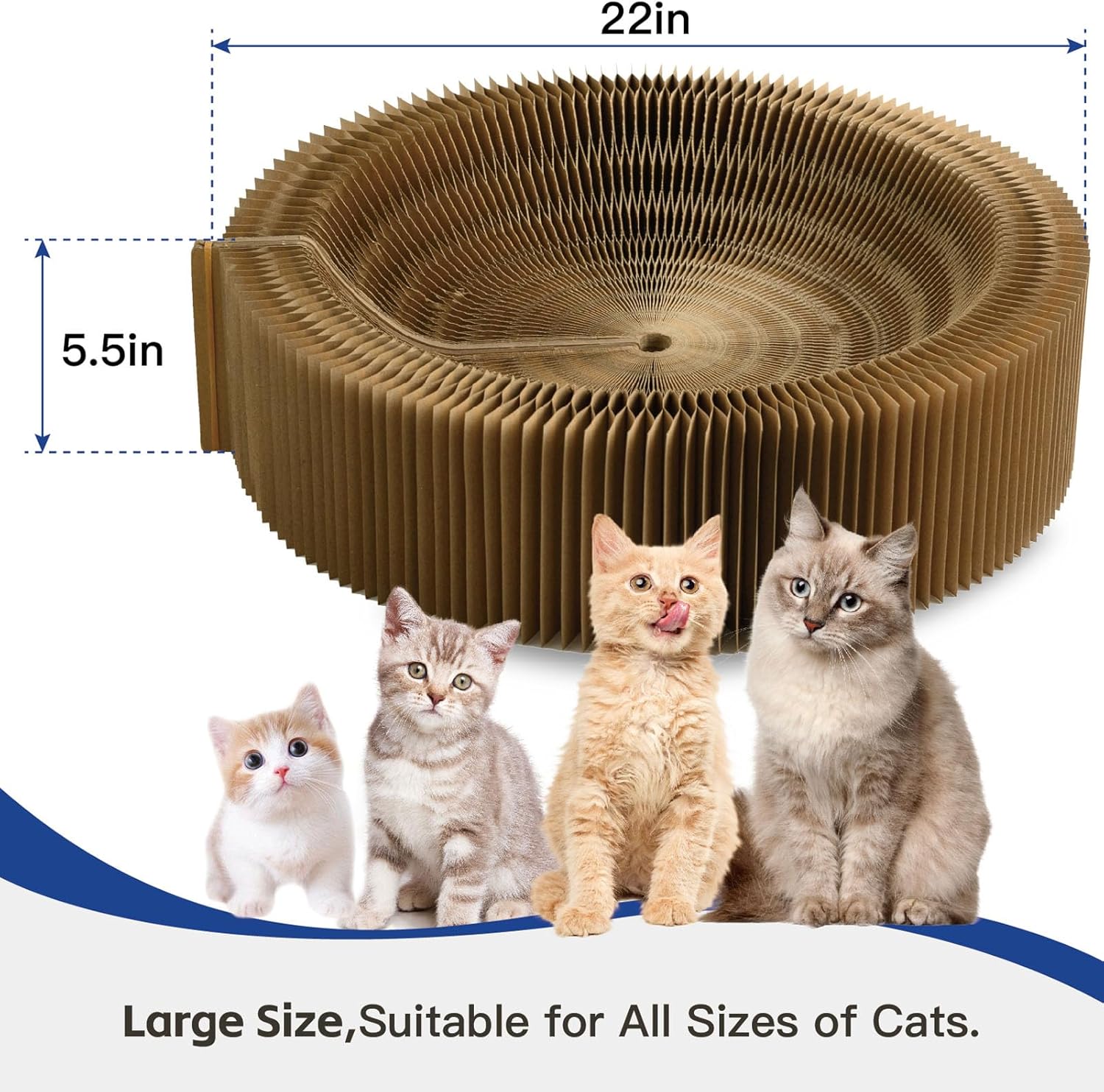 Cat Scratching Board, Foldable & Portable Round Shape Corrugated Cat Scratcher Lounge Bed, Durable Interactive Cat Scratch Pad Toys Suitable for Indoor or Travel- Unfolded Diameter 22 Inches