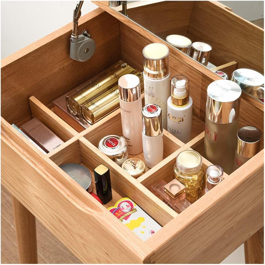 Vanity Table Set Makeup Dresser,Wooden Makeup Dressing Table with Drawers, Elegant Shape Design Crystal Knobs (Walnut Single Table