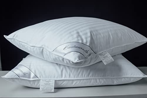 Goose Feather Pillow Blend with Polyester Bed Pillows 100% Cotton, Medium Firm Soft Support King Pack of 1, Stripe White
