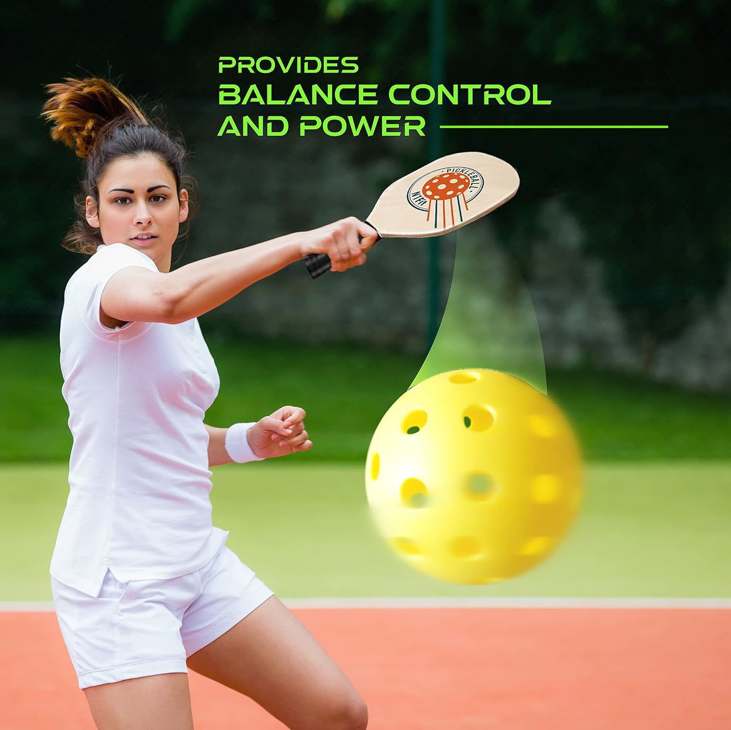 Wood Pickleball Paddle 4 Pack, Wooden Pickleball Paddles, Pickleball Set with 1 Carry Bag and 6 Balls, 7-ply Basswood, Pickle Ball Raquette Set with Ergonomic Cushion Grip, Pickleball Rackets