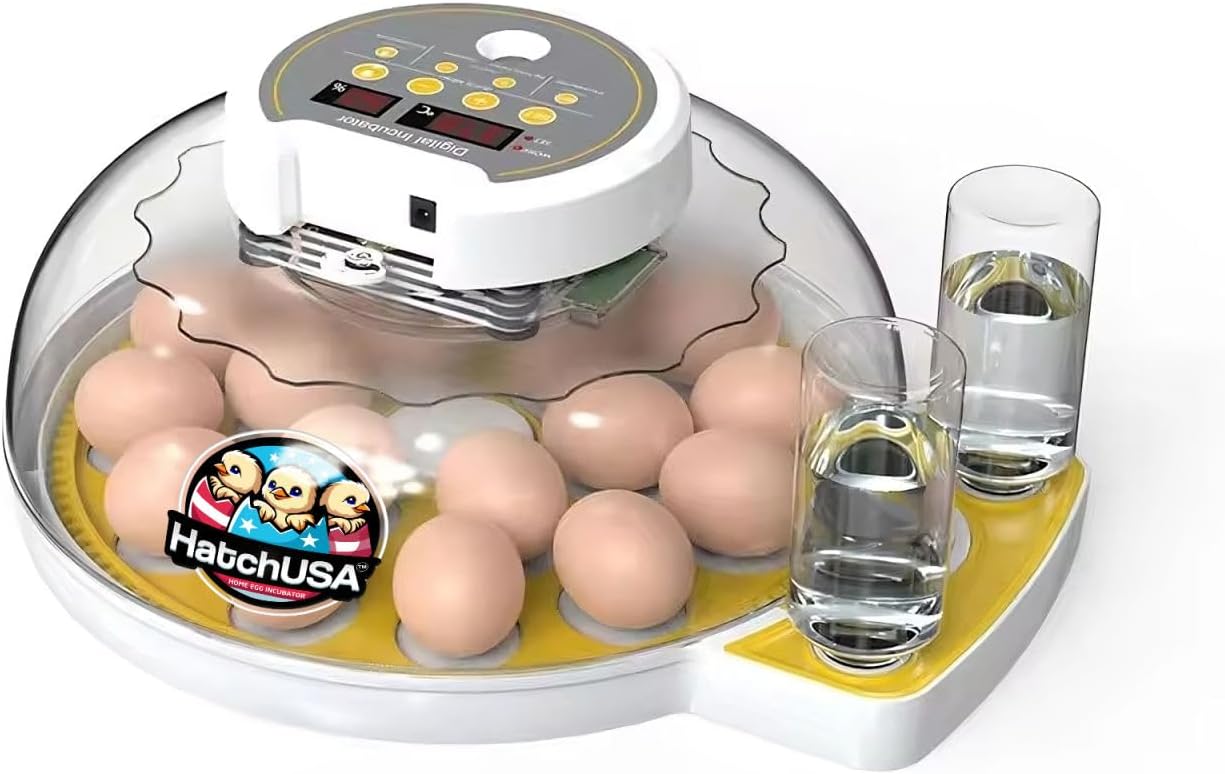 18-Egg Incubator for Hatching Chicks - Temperature/Humidity Display - Automatic Egg Turning - Egg Candling; Designed for Chicken, Duck, and Quail Eggs, Yellow