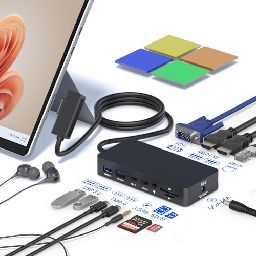 Microsoft Surface Dock, 12-in-1 Triple Display (2 HDMI 4K+VGA) Surface Dock, Surface Docking Station for Surface Pro 10/9/8/X/7/6/5/4/3, Surface Book 3/2/1, Surface Laptop go/6/5/4/3/2/1