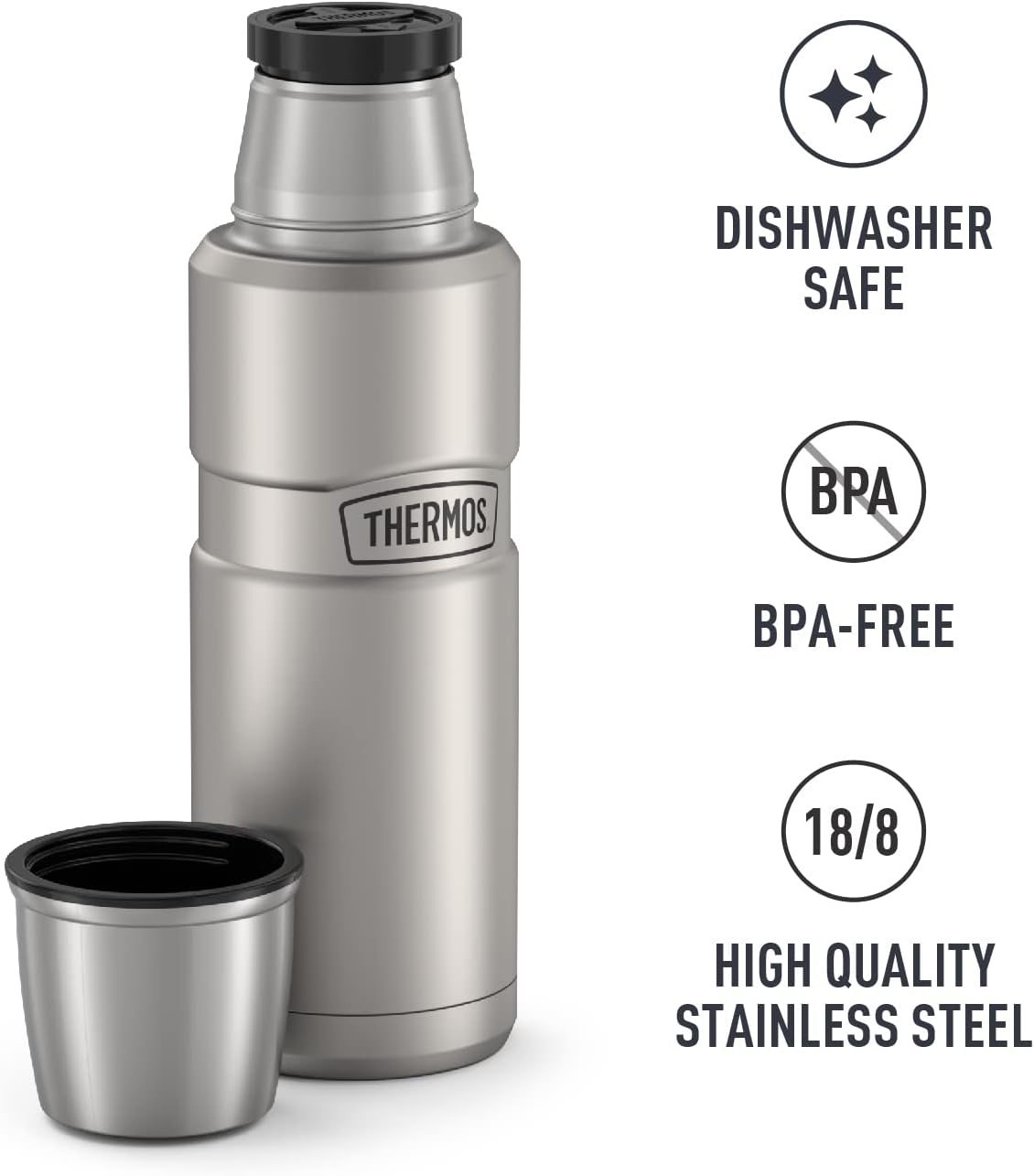 THERMOS Stainless King Vacuum-Insulated Compact Bottle, 16 Ounce, Matte Steel