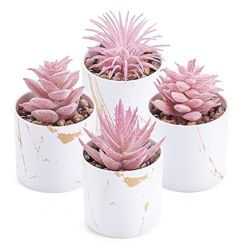 Der Rose 4 Packs Fake Plants Artificial Plants Indoor for Home Office Desk Accessories for Women