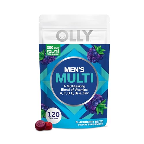 OLLY Men's Multivitamin Gummy, Immune Support, Vitamins A, C, D, E, B, Lycopene, Zinc, BlackBerry, 60 Day Supply - 120 Count