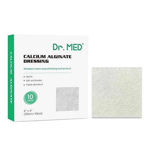 Dr. Med Ag Silver Calcium Alginate Wound Dressing 4''x4'', 5 Individual Pack Patches High Absorbency Ag Alginate Wound Bandage, Non-Adhesive, Painless Removal Gauze for Bedsore, Ulcers(5 PCS/Box)