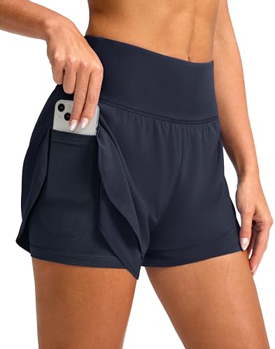 SANTINY Women's 2 in 1 Running Shorts with Pockets 3