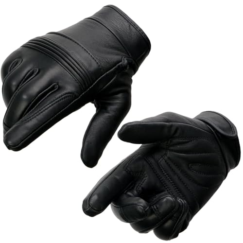 Milwaukee Leather MG7535 Men's Black Leather with Gel Palm Motorcycle Hand Gloves w/Flex Knuckles