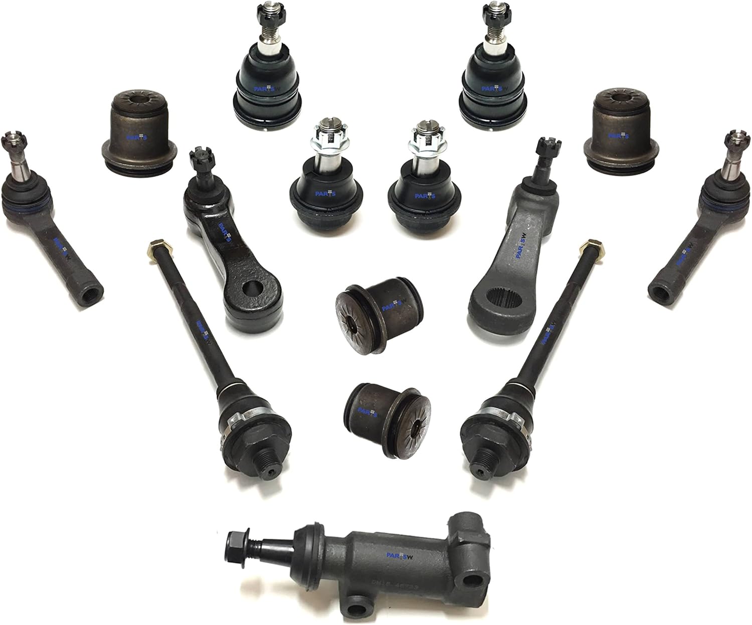 PartsW - 15 Pc Suspension Kit Tie Rod Ends Idler & Pitman Arms, Front Upper Control Arm Bushing, Upper & Lower Ball Joints Fits Cadillac Escalade/Chevrolet Silverado 1500/
