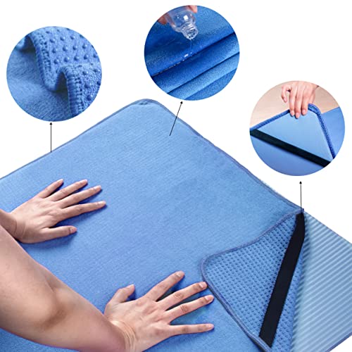 POLYTE Microfiber Hot Yoga Towel Mat with Non-Slip Silicone Grip and Secure Fit Elastic Straps, 24 x 72 in (Purple)