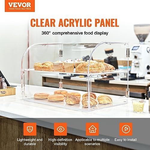 VEVOR Pastry Display Case, 3-Tier Commercial Countertop Bakery Display Case, Acrylic Display Box with Rear Door Access & Removable Shelves, Keep Fresh for Donut Bagels Cake Cookie, 20.7