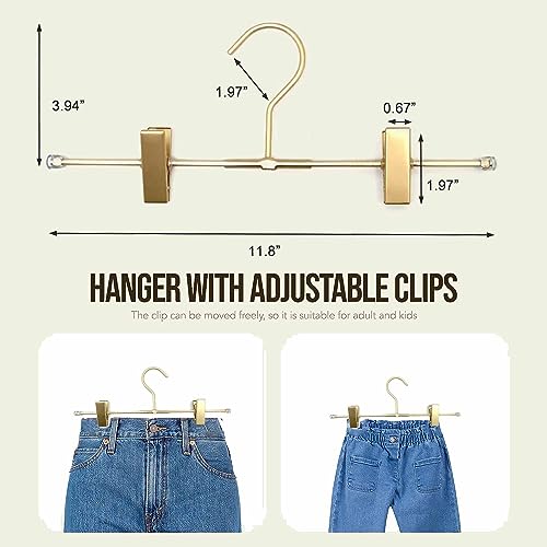 Gold Matt Aluminium Metal Bottom Clips Pants Trousers Clothes Hangers,10PCS Heavy Duty Space Saving Durable Adjustable Legging Organizer for Clothes Toddler Infant Hangers Shirts Newborn