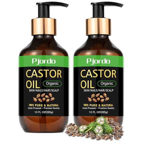 Castor Oil Organic Cold Pressed Unrefined, 100% Pure Castor Oil, Hexane Free, Organic Castor Oil for Hair Growth, Thicker Eyelashes Eyebrows, Moisturizes Skin, 20 fl. oz in Total, Perfect Gifts