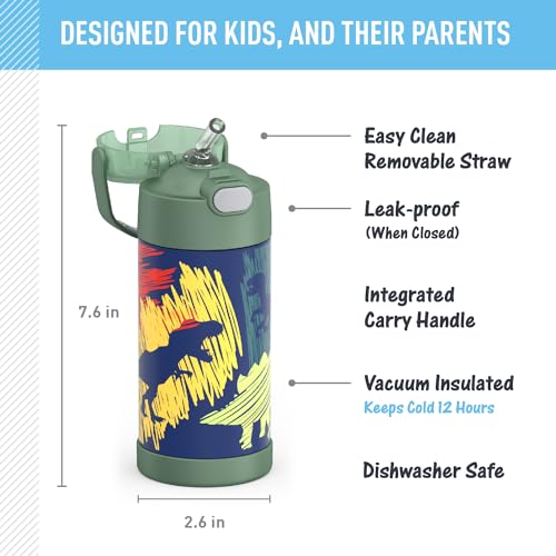 THERMOS FUNTAINER 12 Ounce Kids Insulated Water Bottles with Straw, Purple Hearts & Dreamy Patterns