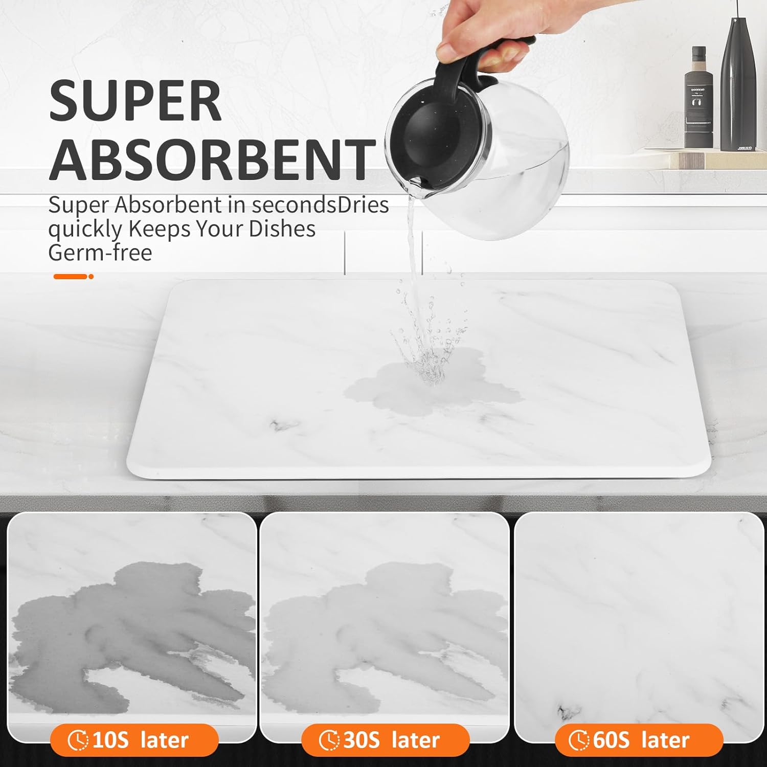 Stone Drying Mat for Kitchen Counter-17.7x13.8 Inch Marble,Super Absorbent,Easy To Clean,Non-Slip,Diatomaceous Earth Dish Drying Mat,Quick Drying Mat for Kitchen Counter