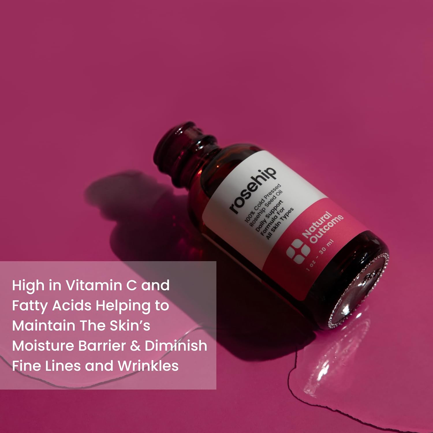 Rosehip Oil 100% Pure Cold-Pressed Rosehip Seed Face Oil - Anti-Aging Facial Oil to Plump, Balance & Hydrate 1 oz