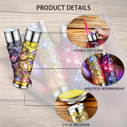 Embossed Dragon Torch Lighter, Windproof Lighter, Jet Flame Dragon Lighter, Cool Lighter, Fancy Lighter, Refillable Butane Lighter with Adjustable Flame for Outdoor Activities (Black)