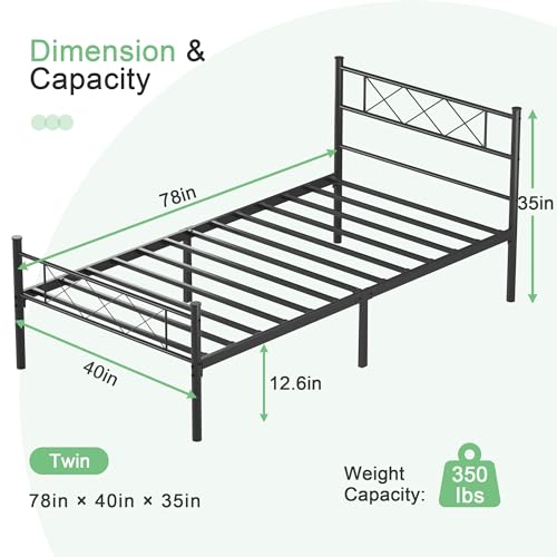 VECELO Queen Size Bed Frame with Headboard, Heavy-duty Platform with Strong Metal Slats, No Box Spring Needed, Easy Assembly, Matte Black